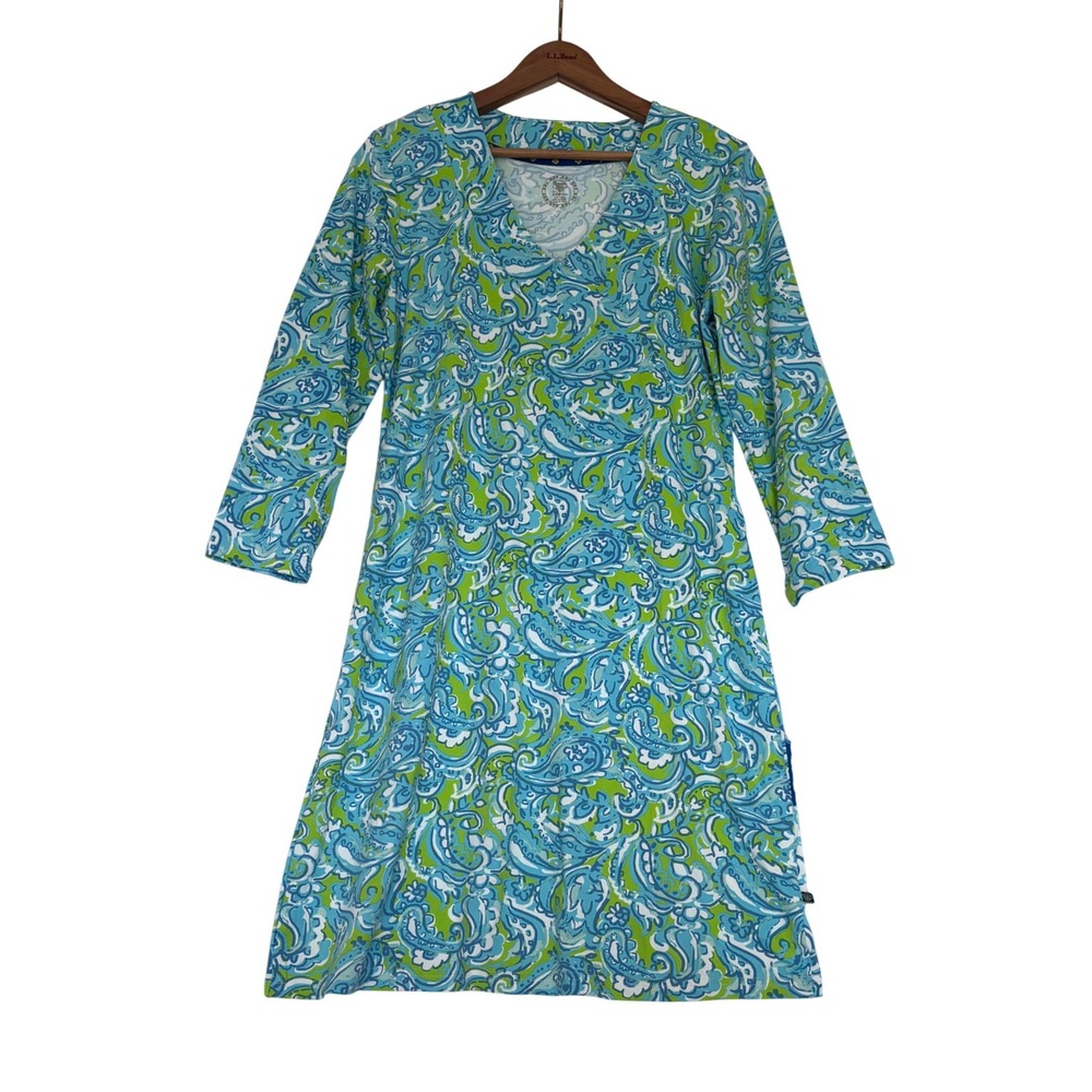 NWT Banana Boat Womens UPF 50+ Sun Protection Paisley V-Neck Dress Blue Medium